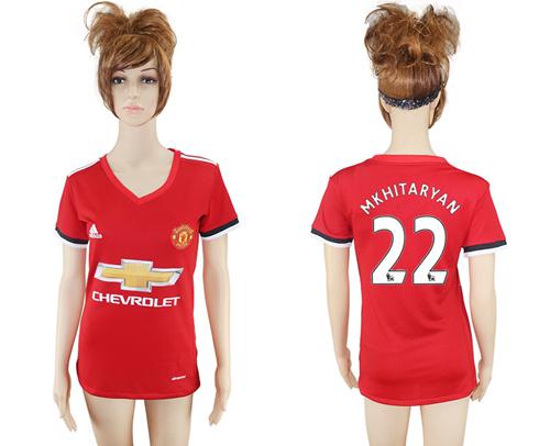 Women's Manchester United #22 Mkhitaryan Red Home Soccer Club Jersey - Click Image to Close